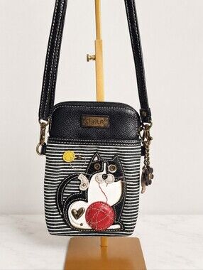 Chala Fat Cat Stripe Cell Phone Crossbody Bag Cat Yarn NWOT
